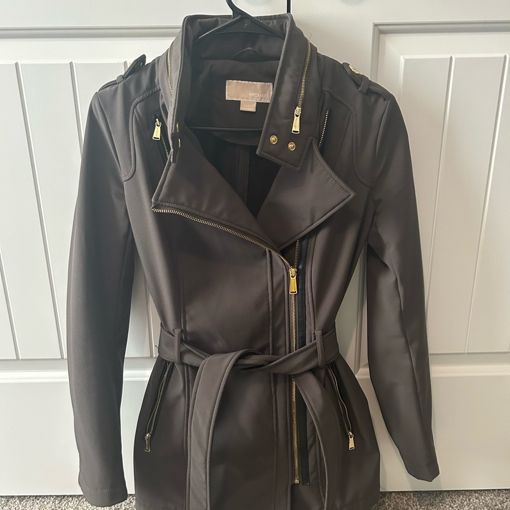 Michael Kors Women’s Gray Green Zip-Up Jacket Trench Coat